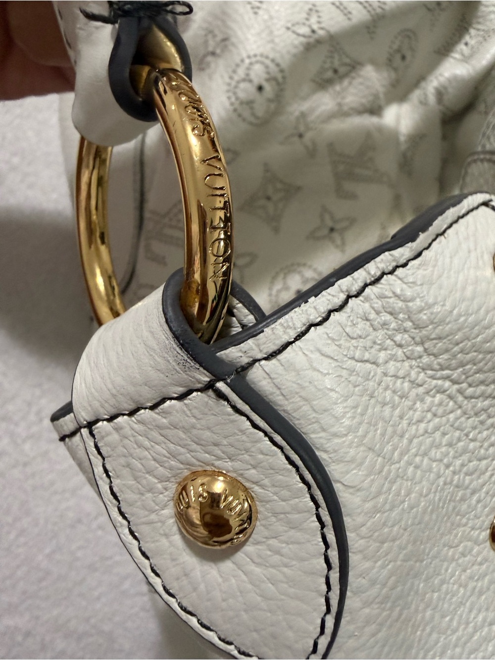 Louis Vuitton White Perforated Monogram Shoulder Hobo with Gold Hardware - Picture 2 of 7